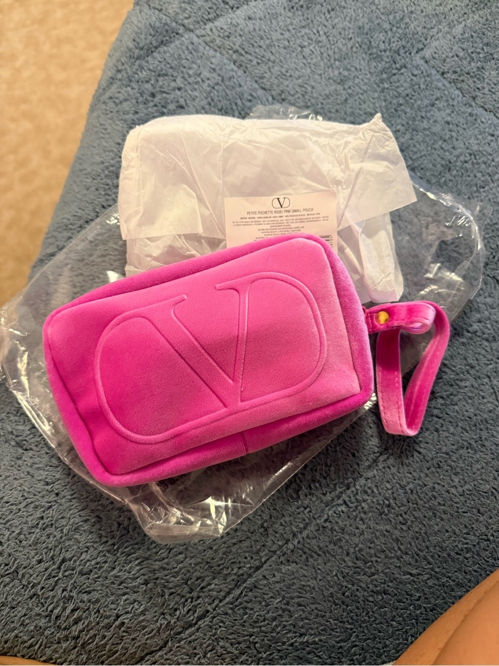 Valentino Pink Velvet Wristlet Phone Pouch